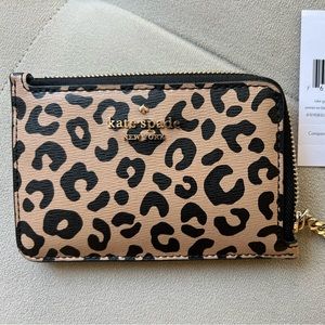 Kate Spade Darcy L zip card holder wallet - leopard cheetah print